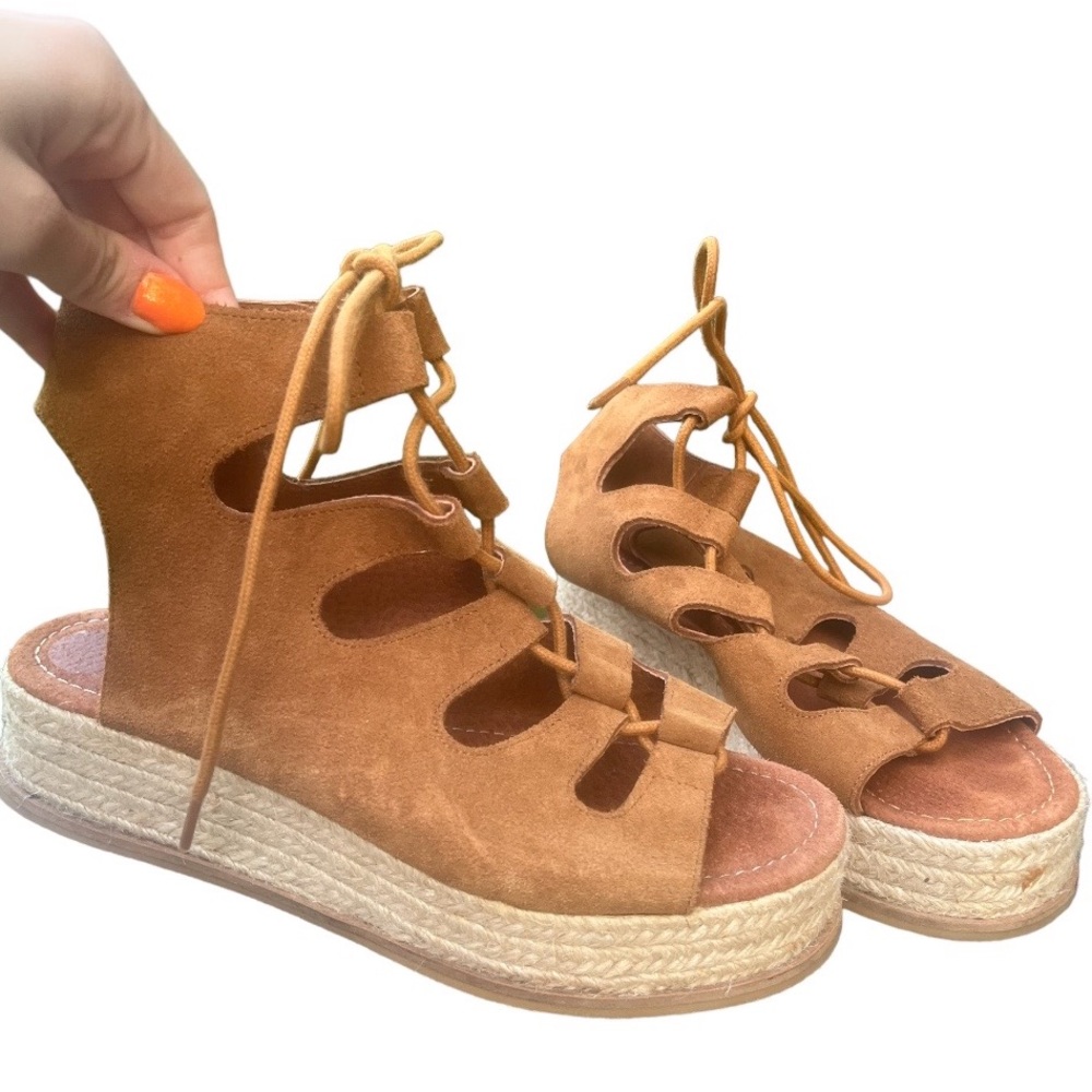 Jeffrey Campbell espadrille gladiator Brown Leather sandals Made in Spain size 8